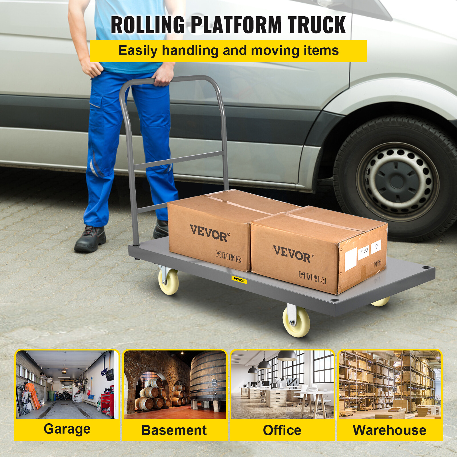2000lbs Steel Flat Platform Truck Push Cart Dolly 47"x24"x32" w/ 360° Casters