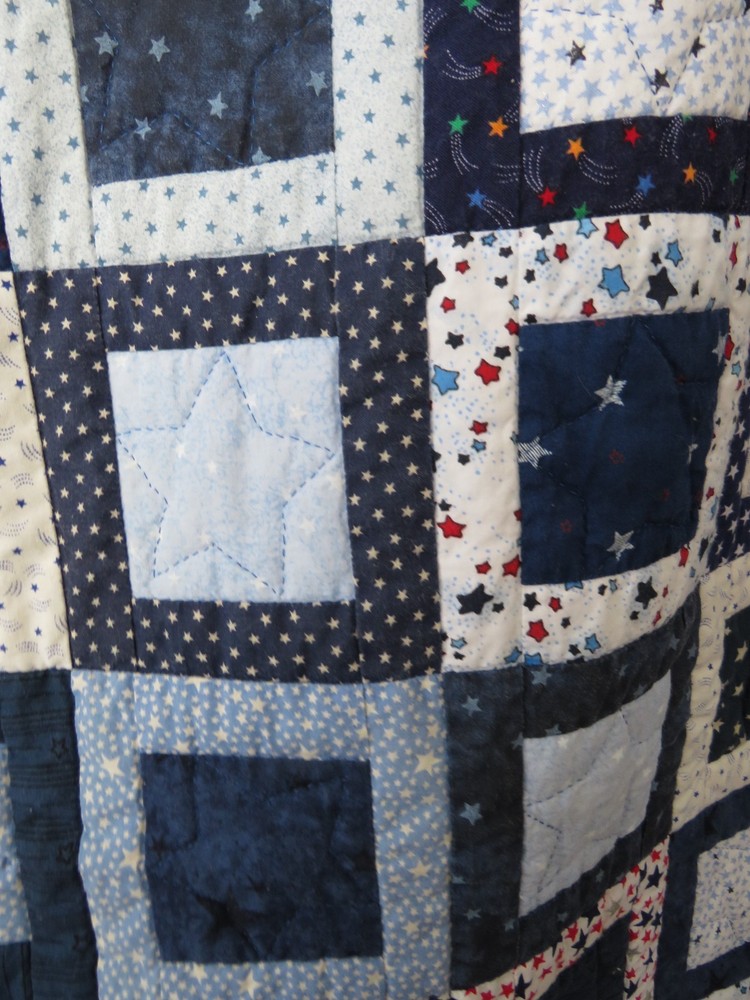 Quilt Lap Throw Hand Quilted Machine Pieced Americana Squares Signed Dated