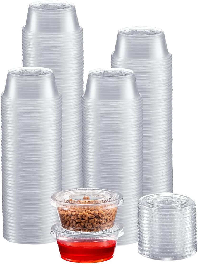 Portion Cups with Lids 2 Ounce, 200 Pack Disposable Plastic Cups for Meal Prep