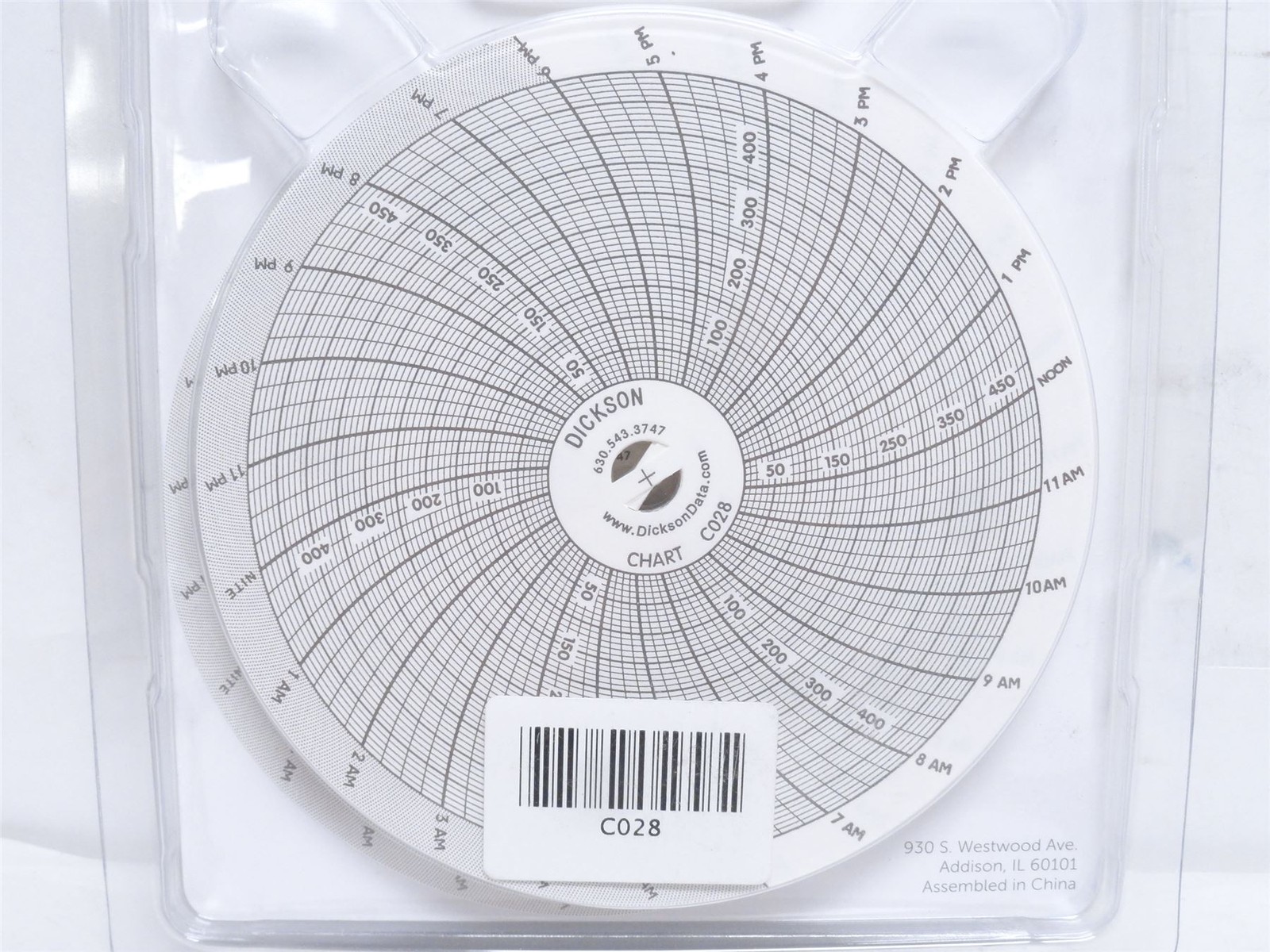 247197 New-No Box; Dickson C028 Box-60; Recording Charts; 4"; 24h; 0 to 500PSI
