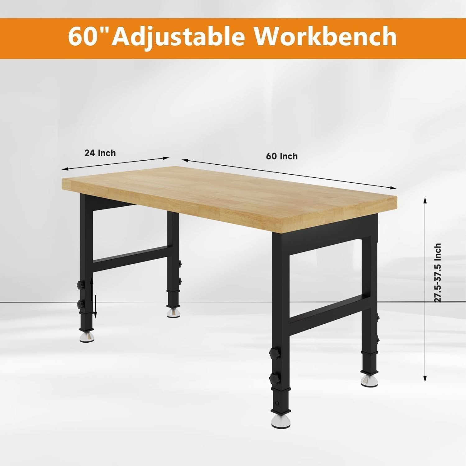 60 Inch Heavy Duty Adjustable Height Workbench 2000 LBS Load Capacity