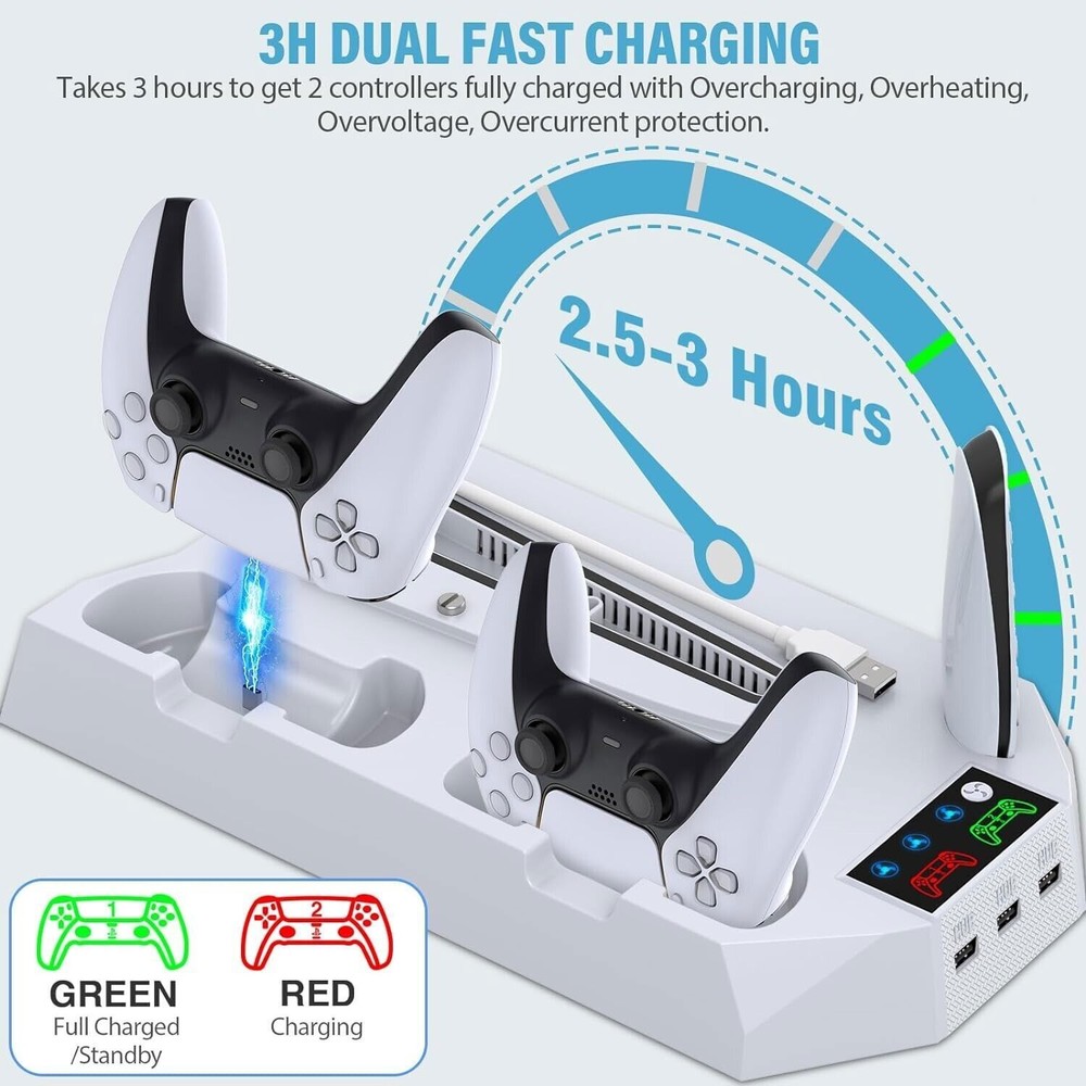 PS5 Stand Cooling Station for PS5/PS5 Slim Console With PS5 Controller Charger