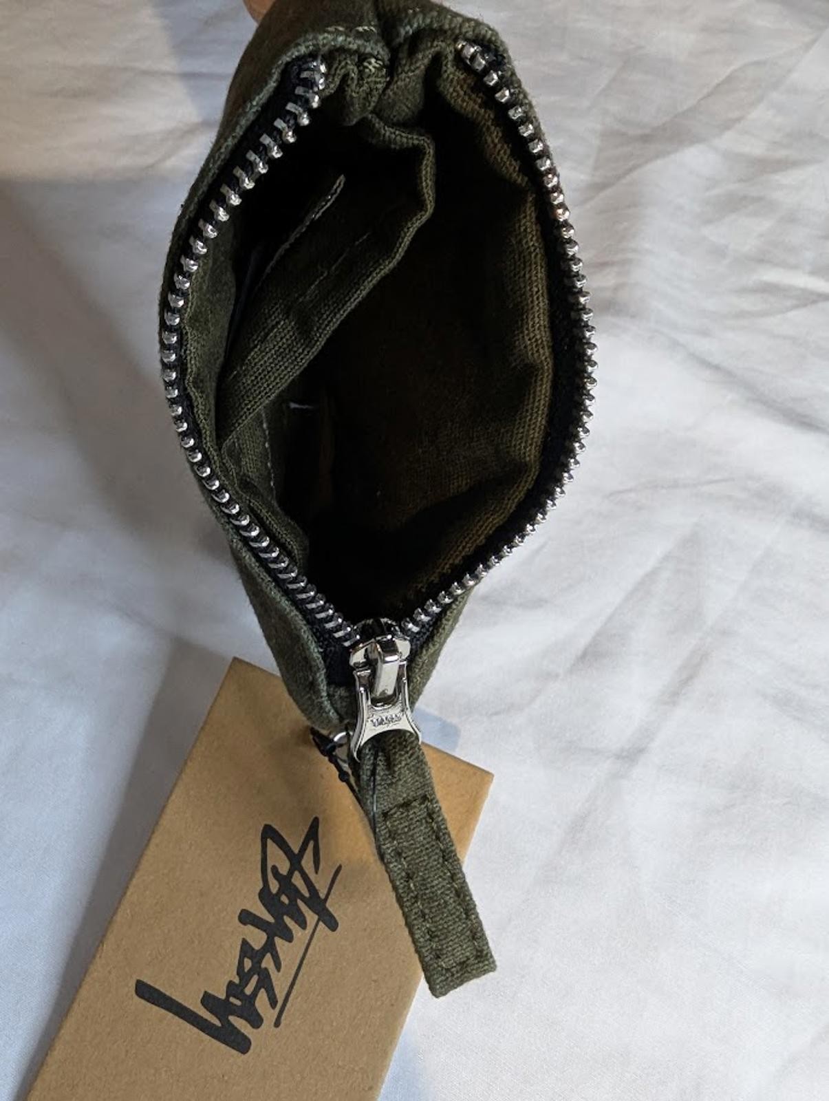 Stüssy Canvas Coin Pouch Wallet Olive Green Basic Stock Logo Embroidered NWT