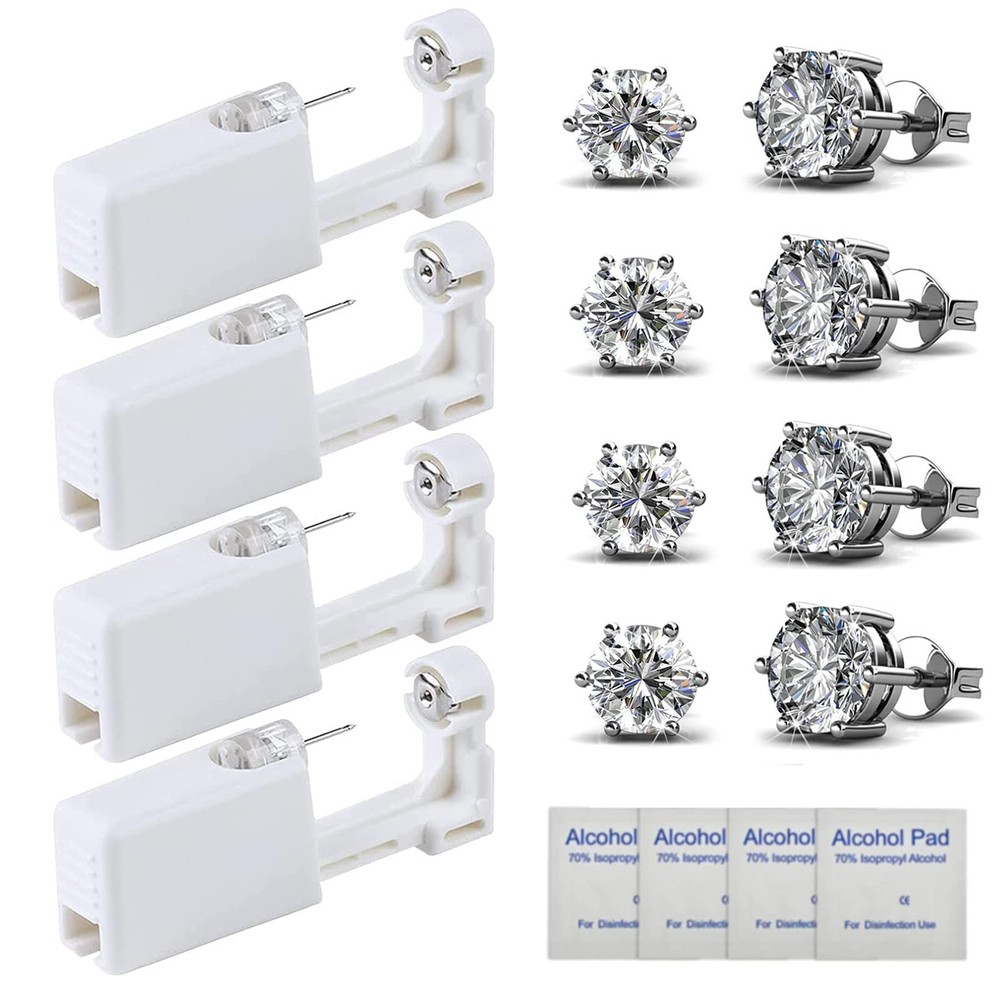 Ear Piercing Kit - 4 Pack Disposable Guns with 5mm Silver Stud Earrings