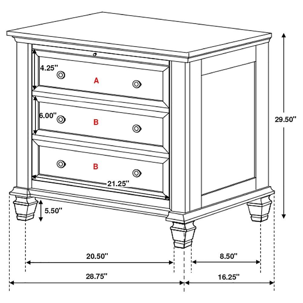 Sandy Beach 3-drawer Nightstand Cream White