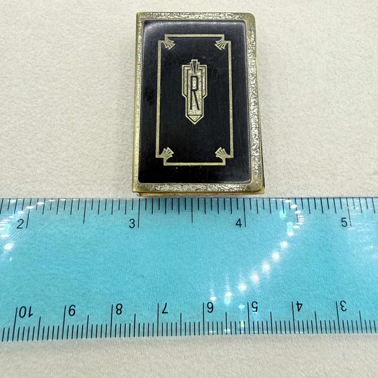 Antique Vintage Art Deco Silver Plated Matchbox Case Holder Monogrammed R