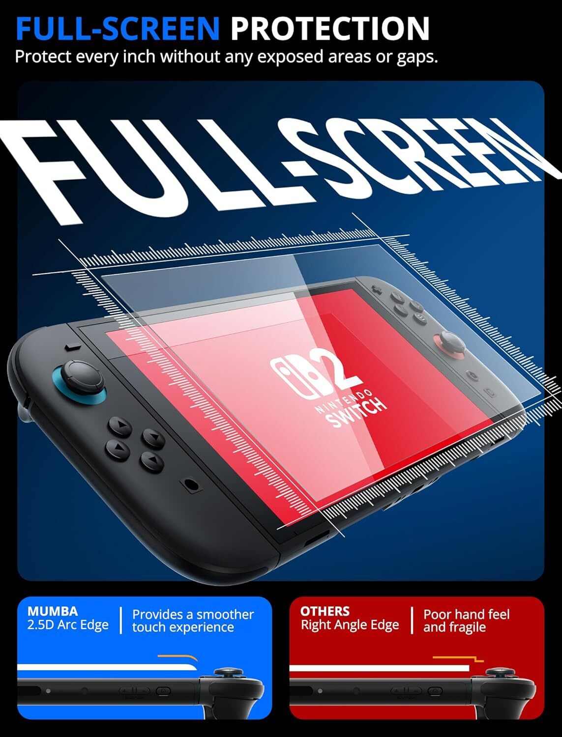 For Nintendo Switch 2 Screen Protector, 2 Pack 9H Tempered Glass Ultra-Thin HD