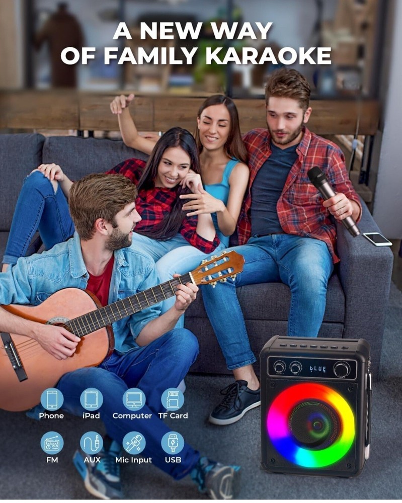 VOSOCO Karaoke Machine, Portable Bluetooth Speaker with 2 Wireless Microphone