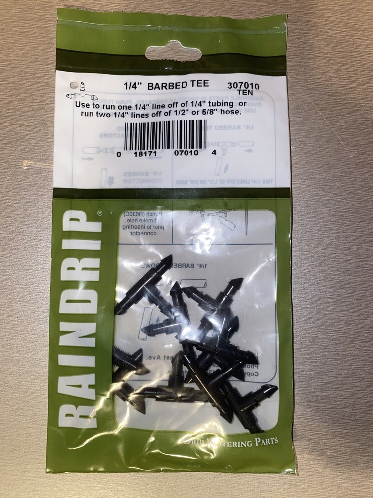(10 Pack) RAINDRIP 307010  1/4" Barb Tee DRIP IRRIGATION FITTING