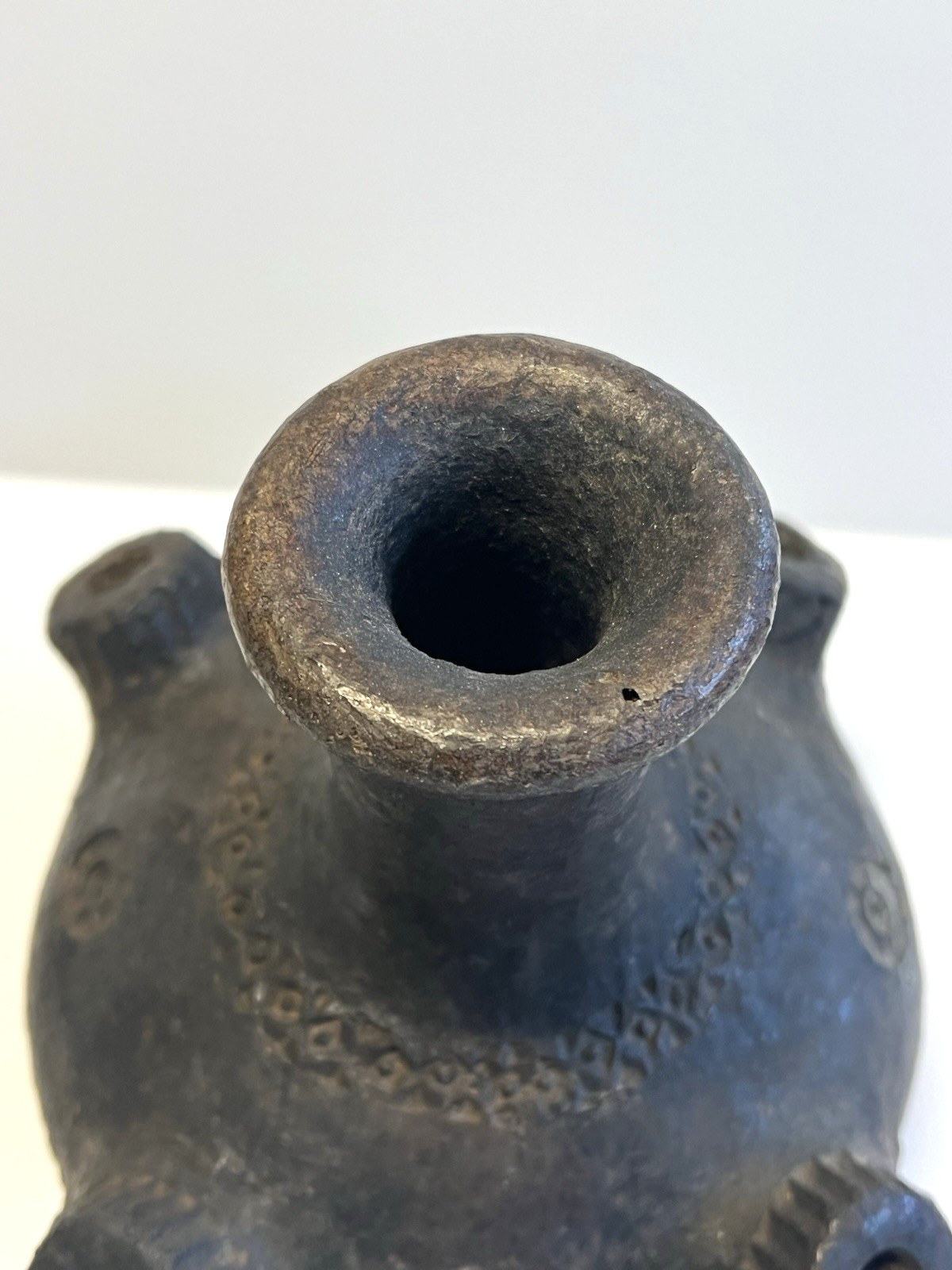 Antique Native American Indian Clay Pottery Sprouted Water Jug