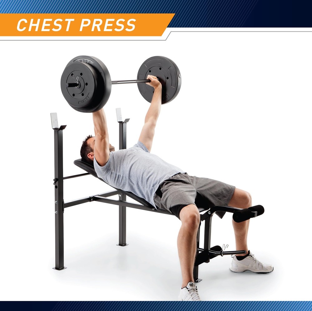 Competitor Standard Workout Bench with 80 lbs Vinyl-Coated Weight Set Combo C...