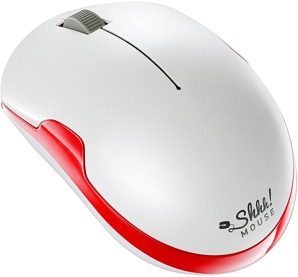 SHHHMOUSE – Wireless Silent Optical Mouse with USB Receiver and White/Red