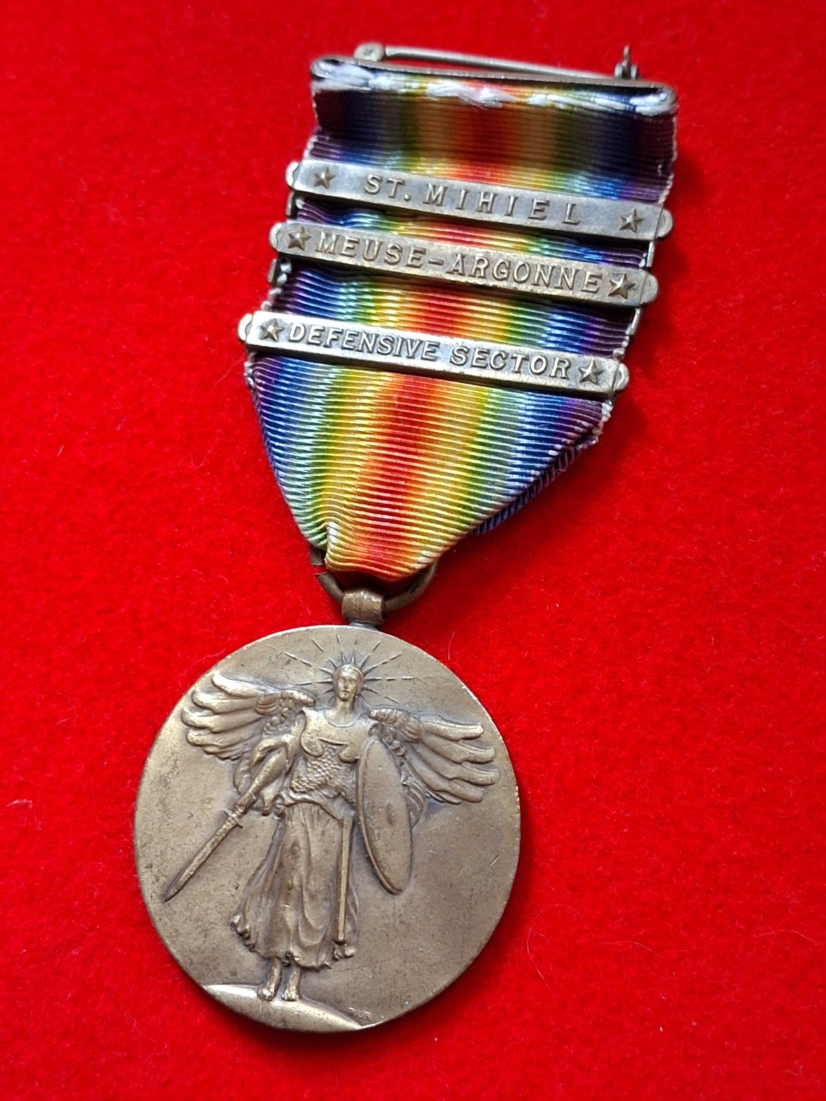 Original WW1 US Victory Medal 3 Clasps St. Mihiel Meuse-Argonne WWI Army 1918