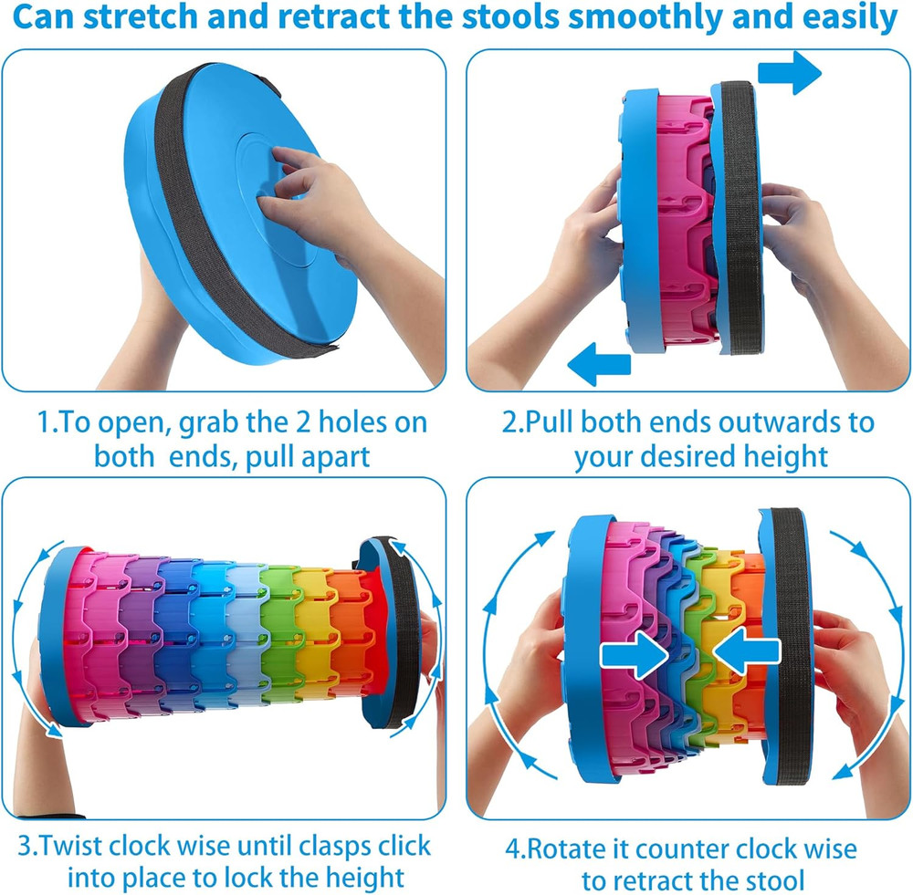 Telescoping Folding Stool, Upgraded Portable Collapsible Retractable Stool with