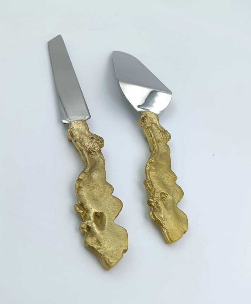 Modern Elegance Cake Server & Knife Set – Brass & Steel Wedding Tableware