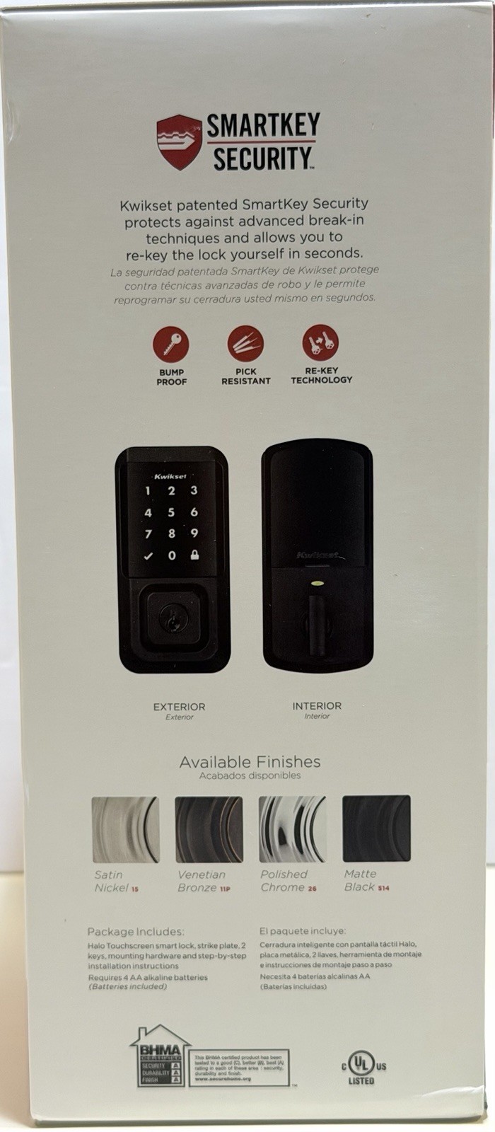 Kwikset Touchscreen Wi-Fi Enabled Smart Lock. Keyless Entry Matte Black. New.