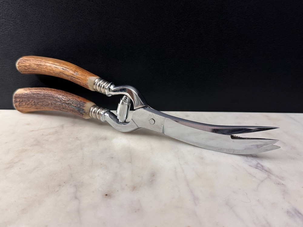 Custom German Stainless Kitchen Poultry Shears Stag Handle, Fork Tip, Take-Apart
