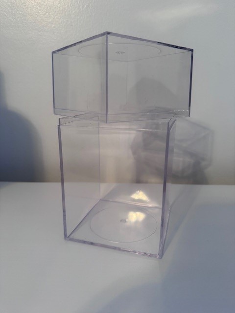 4"x4"x7-1/4" Acrylic display case with half-split lid