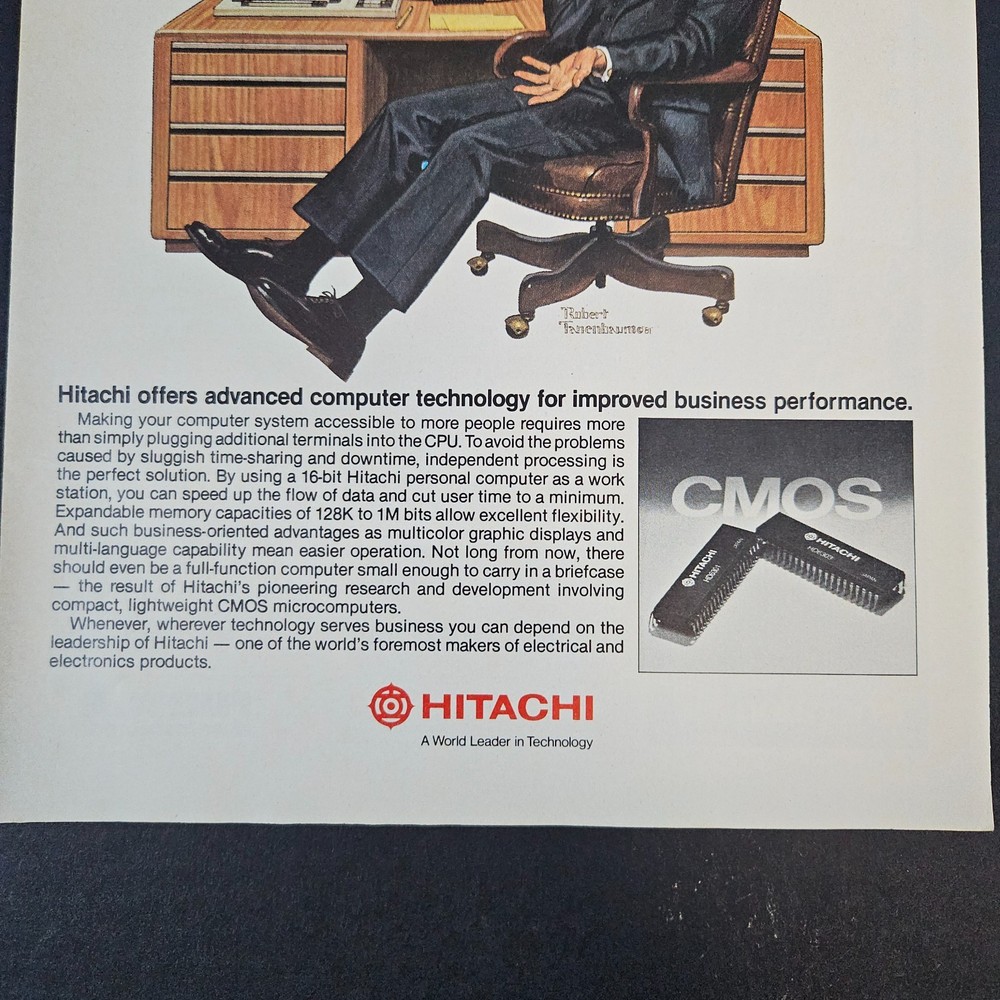 1983 Hitachi CMOS Computer Technology Vintage Print Ad Robert Tanenbaum Artwork