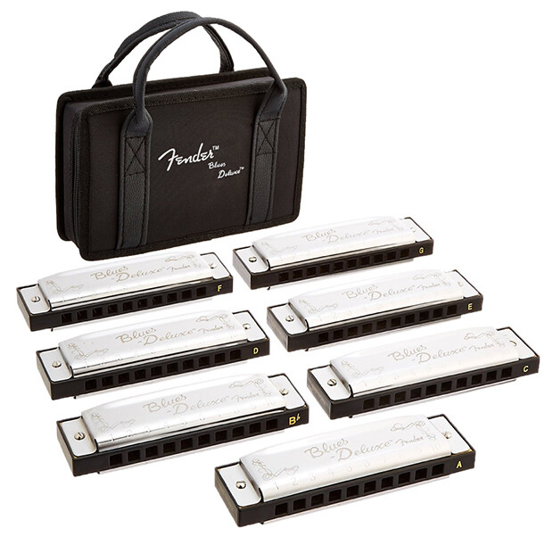 Fender Blues Deluxe Harmonica Pack - 7 Key Set w/ Case - C, G, A, D, F, E, Bb