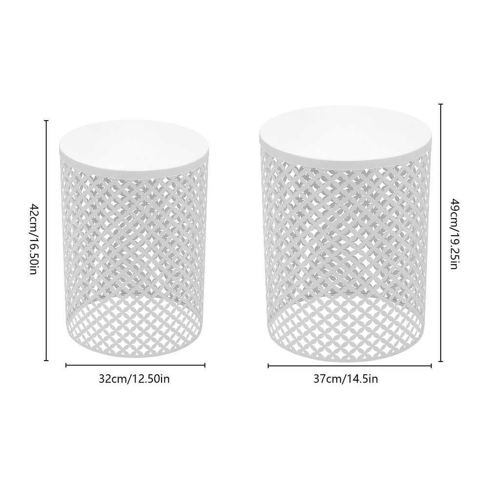2PCSModern In/Outdoor Side Table Metal Frame Accent Table Round End Table Decor