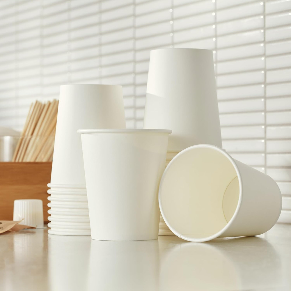Disposable Compostable Paper Coffee Cups for Hot & Cold Beverages, Leak-Proof, 1