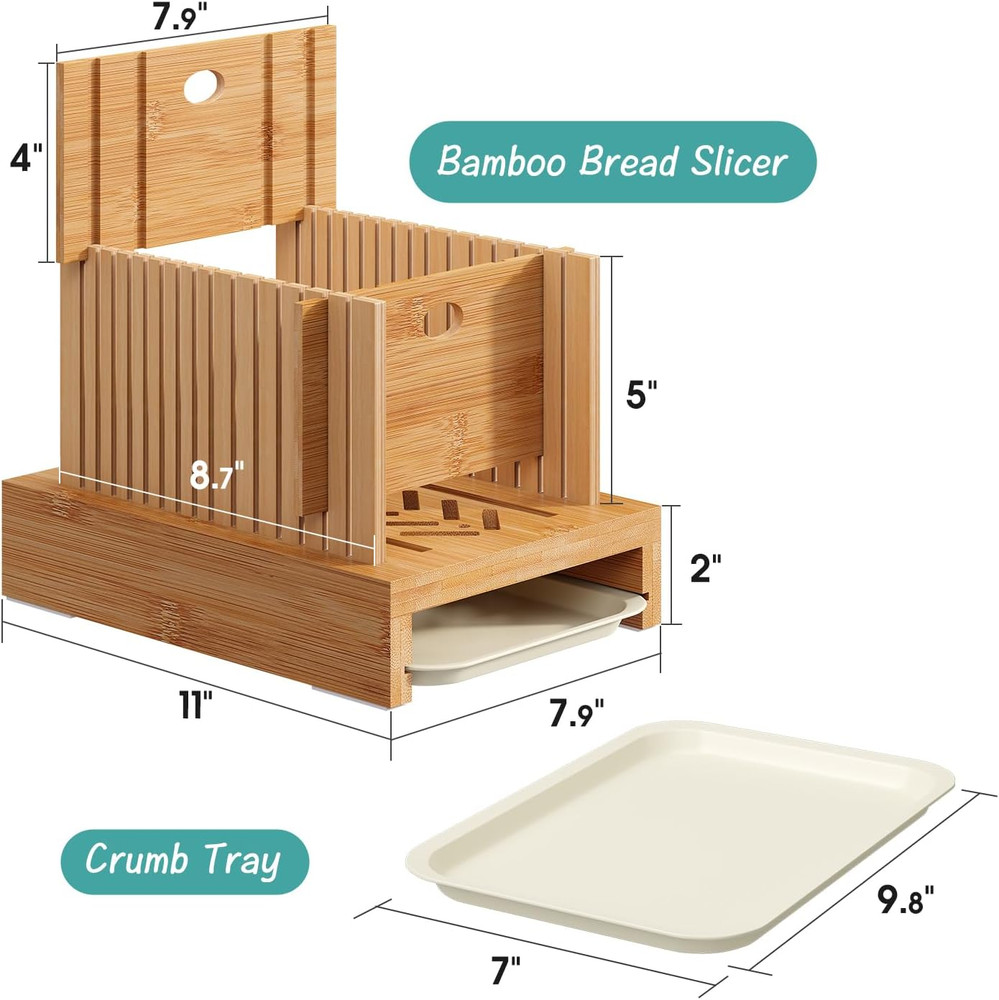 Bamboo Bread Slicer, Adjustable Width Bread Slicer for Homemade Bread, Crumb Cat