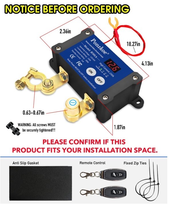 250A Smart Remote Battery Disconnect Switch 12V 24V - Quick Kill Switch for Car,
