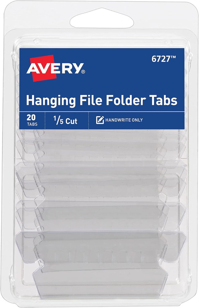 Avery Hanging File Folder Tabs and Inserts, 1/5 Cut, Clear, 20 File Folder Tabs