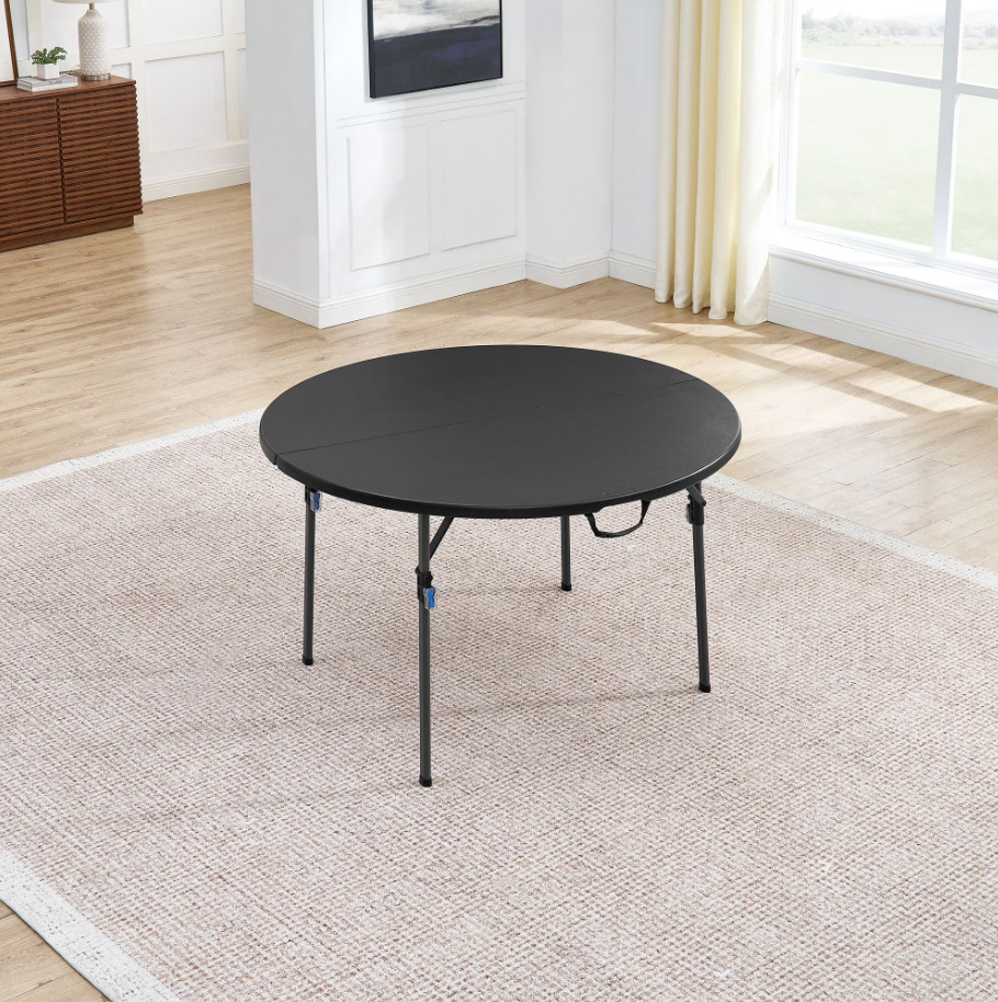 4ft Round Folding Table Black Plastic Indoor Outdoor Portable Handle
