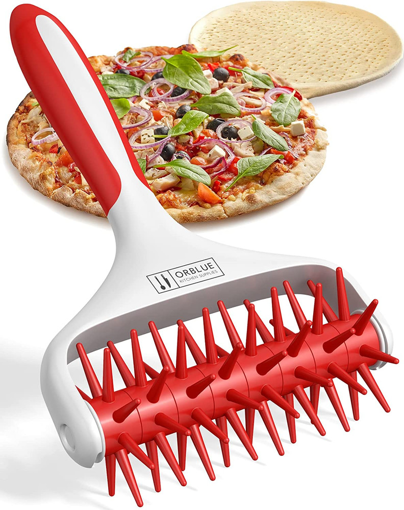 Pizza Dough Docker Pastry Roller with Spikes Pizza Docking Tool Red