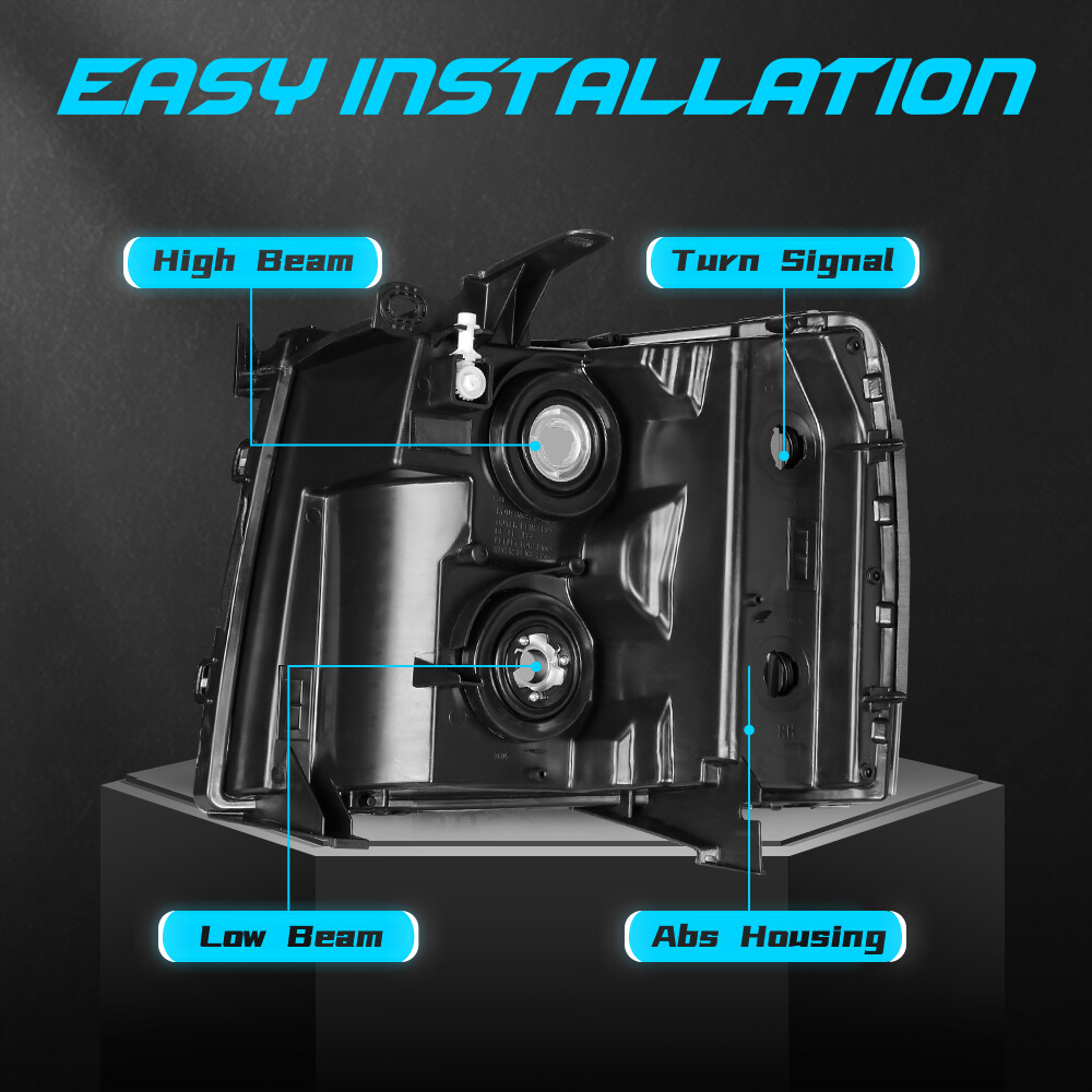 For 2007-2013 Chevy Silverado 1500 2500HD Black Housing Headlights LH & RH