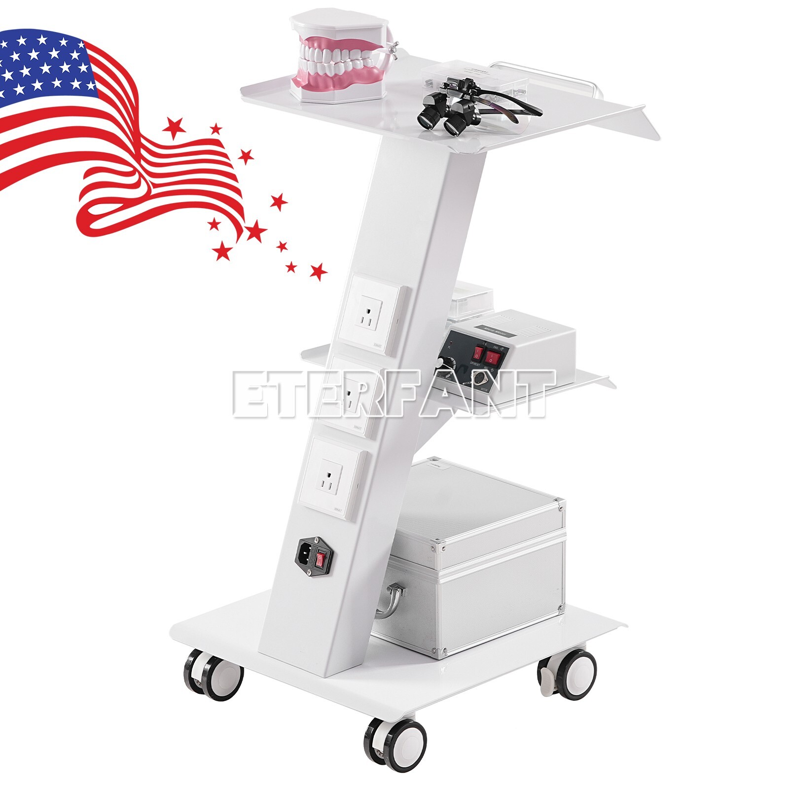 Dental Trolley Mobile Medical Tool Cart Lab Stand 4 Casters Three Layer Serving