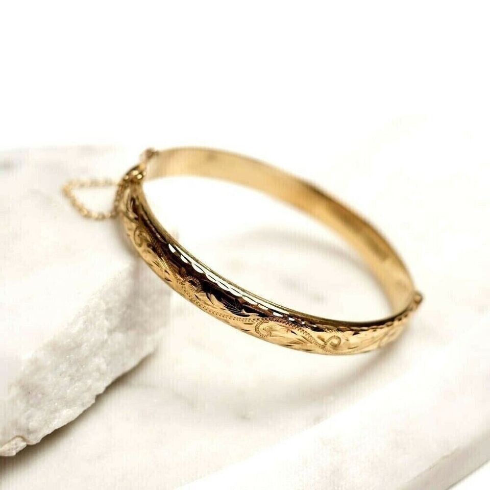 Old Style New Style 14k Yellow Gold Plated 7.5" Bangle Bracelet Unisex