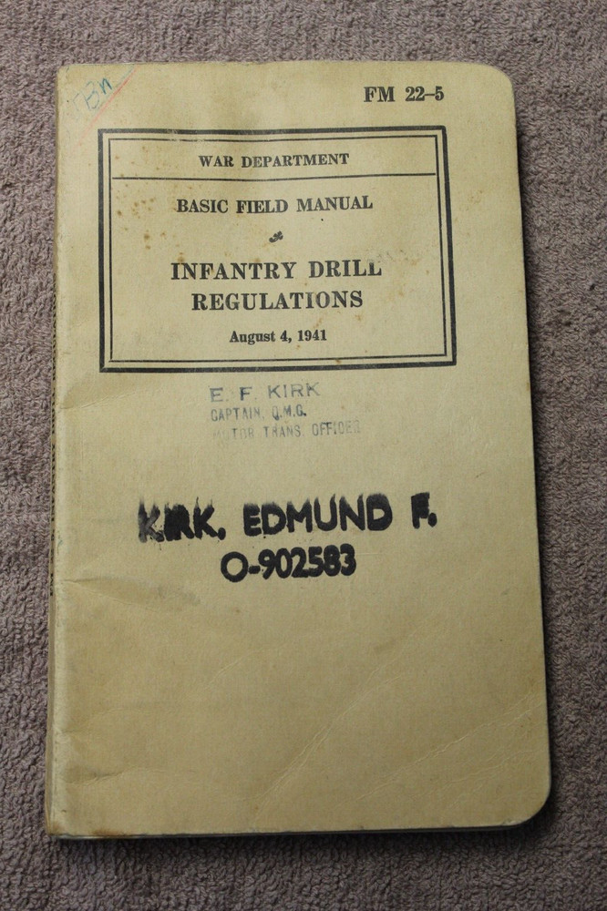 Original WW2 U.S. War Department "Infantry Drill Reg" Book, Named to Officer 41d