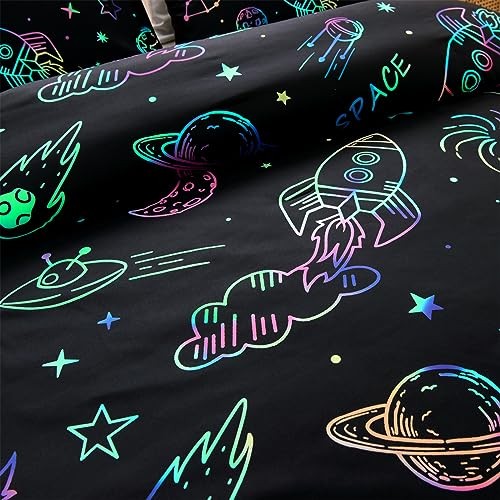 Space Rocket Bedding Set Kid Comforter Set Size Super Soft & Cute Full Black