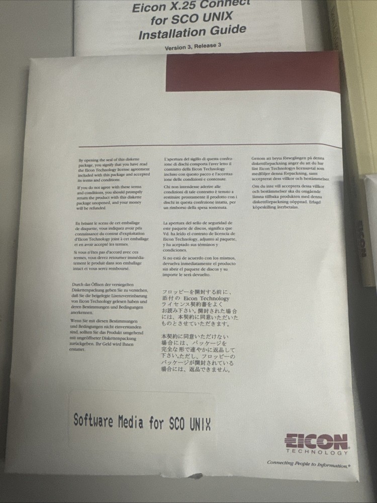 EICON TECH SOFTWARE MEDIA FOR SCO UNIX & UNIXWARE + USER'S GUIDE (#149)