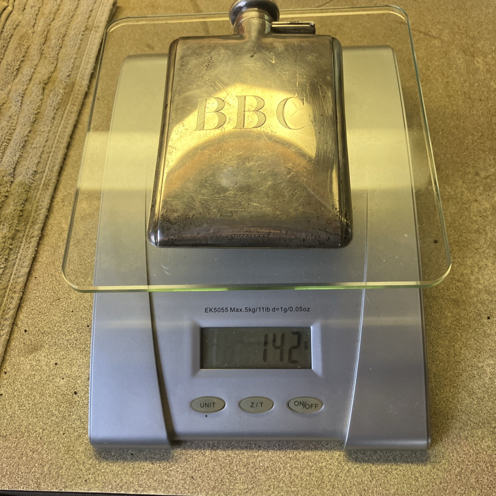 TIFFANY & CO Classy, Vintage, Heavy Sterling Silver FLASK, Engraved ⭐️B B C⭐️