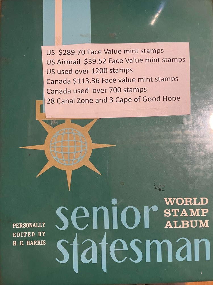 H.E. Harris - Senior Statesman World Stamp Album - lots of mint US and Canada &