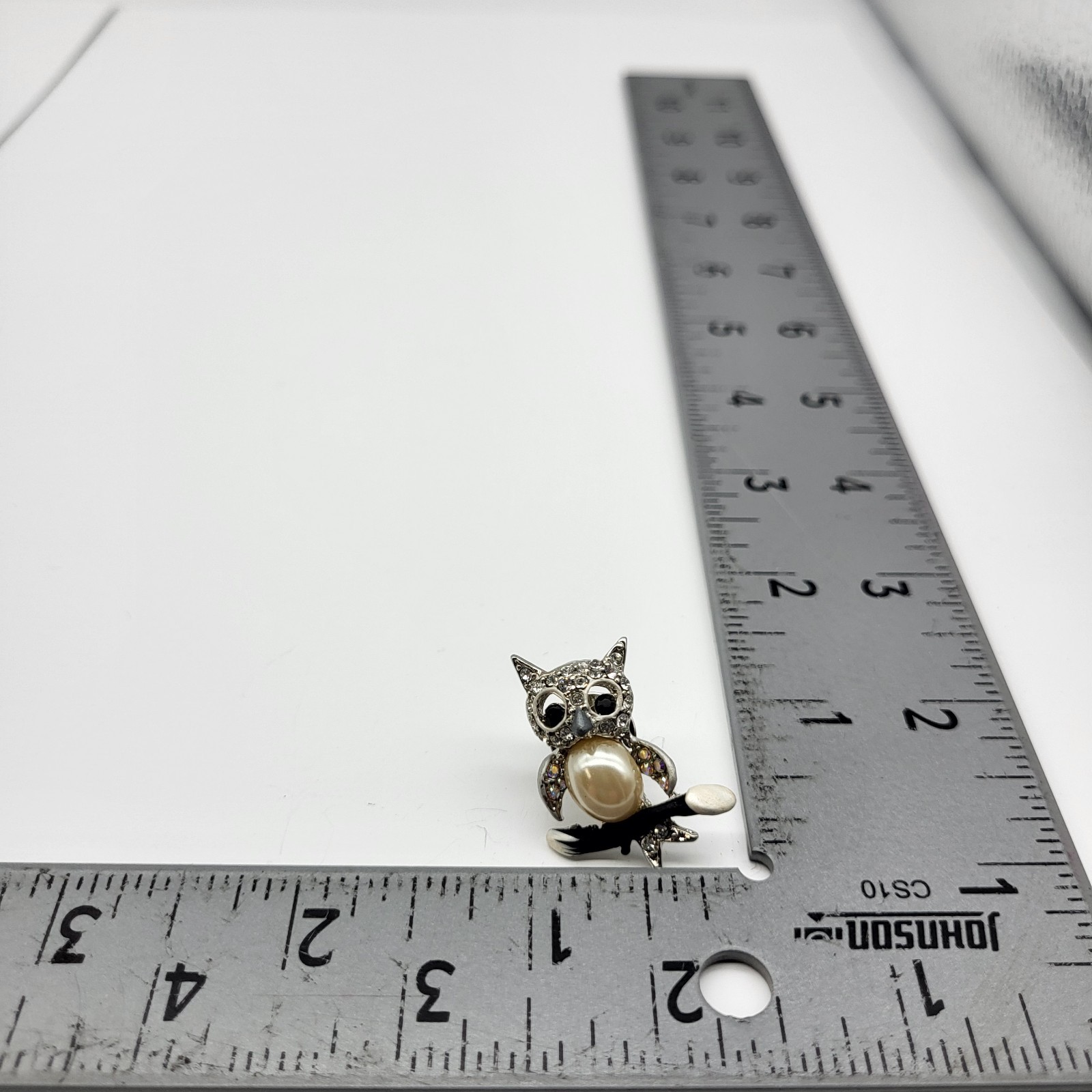 Fun Whimsical Owl Tie Tack lapel pin rhinestone bird Estate Jewelry