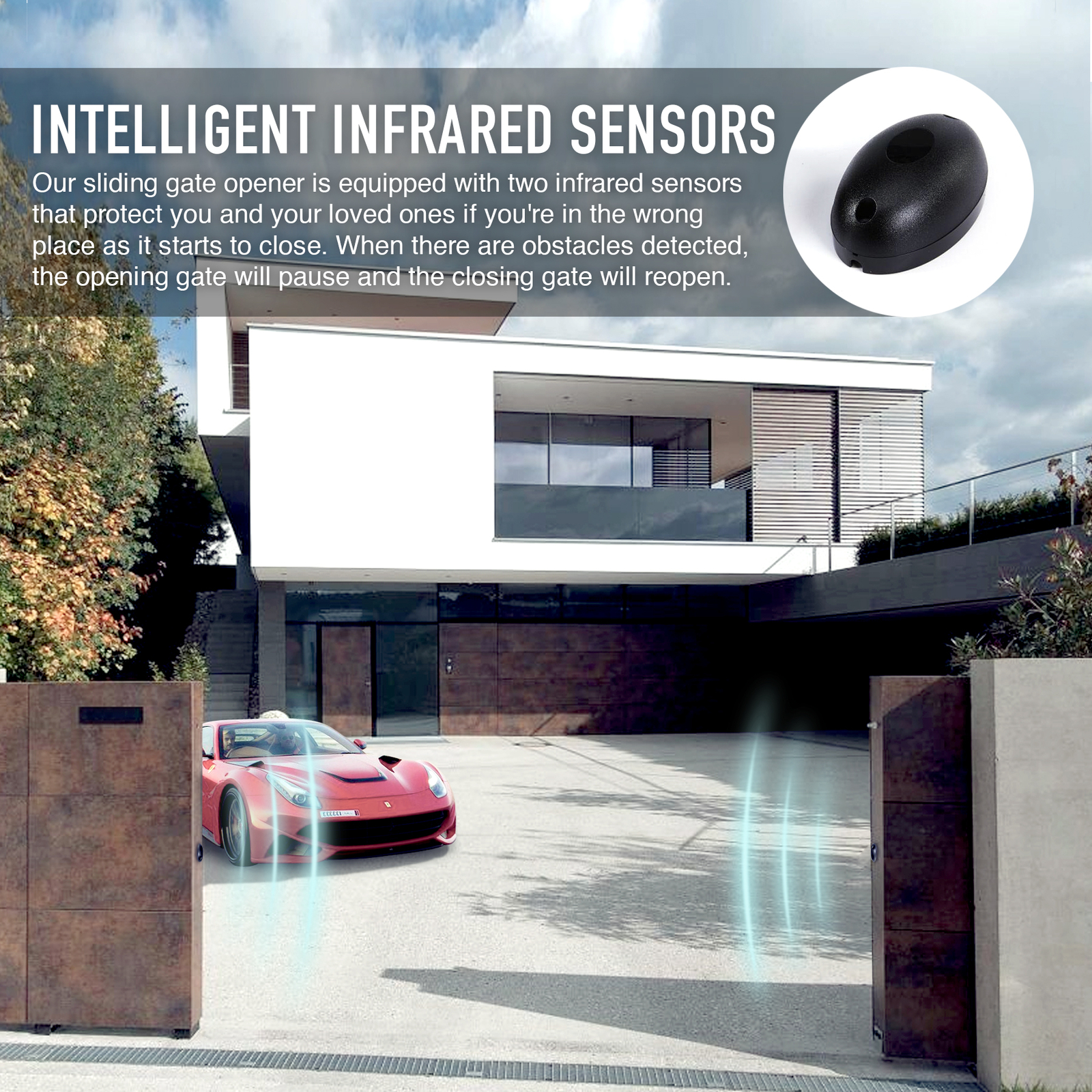 Smart Sliding Gate Opener with IR Sensors Remote Controls 3300lb 550W Motor