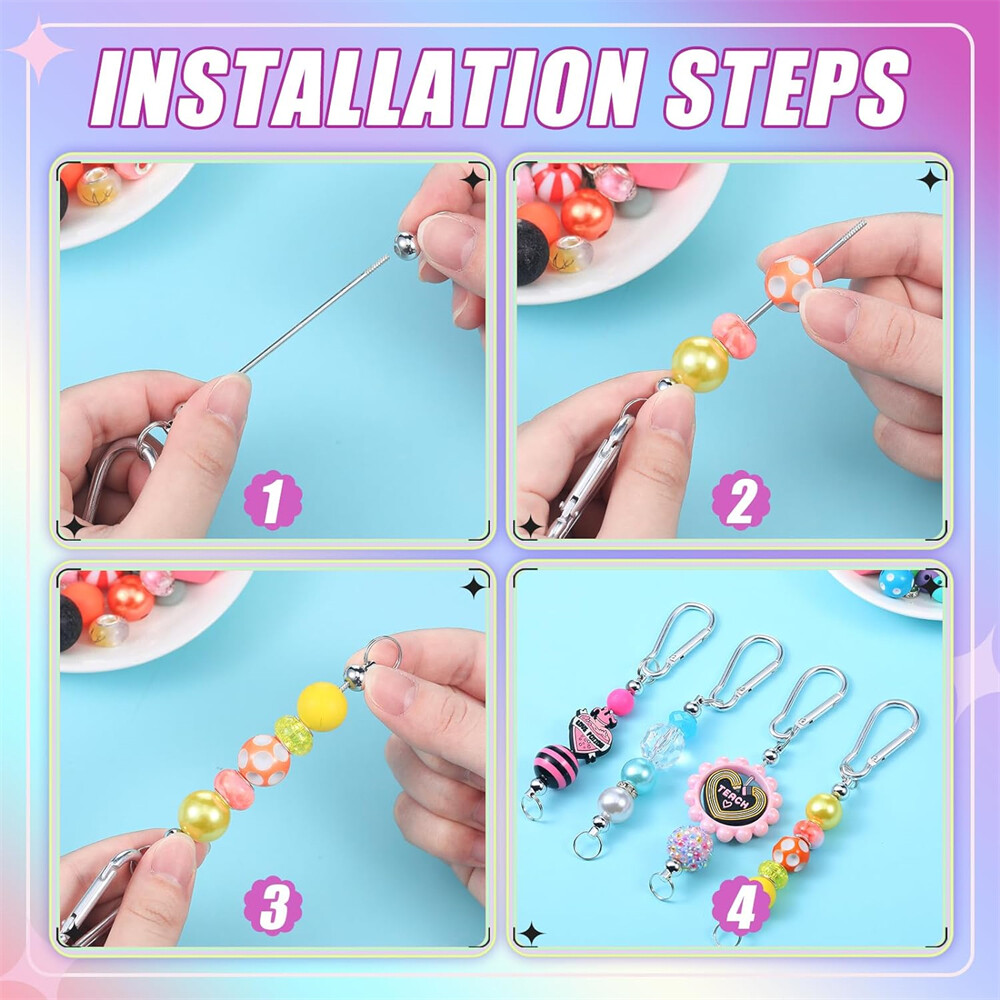 12Pcs DIY Blank Beadable Climbing Buttons for Bead Snap Hook Keychains