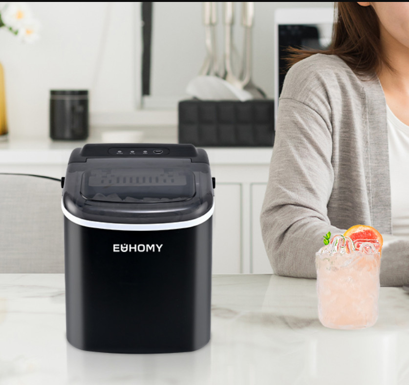 NEW - EUHOMY Countertop Ice Maker Machine with Handle, 9 Ice Cubes in 6 Mins