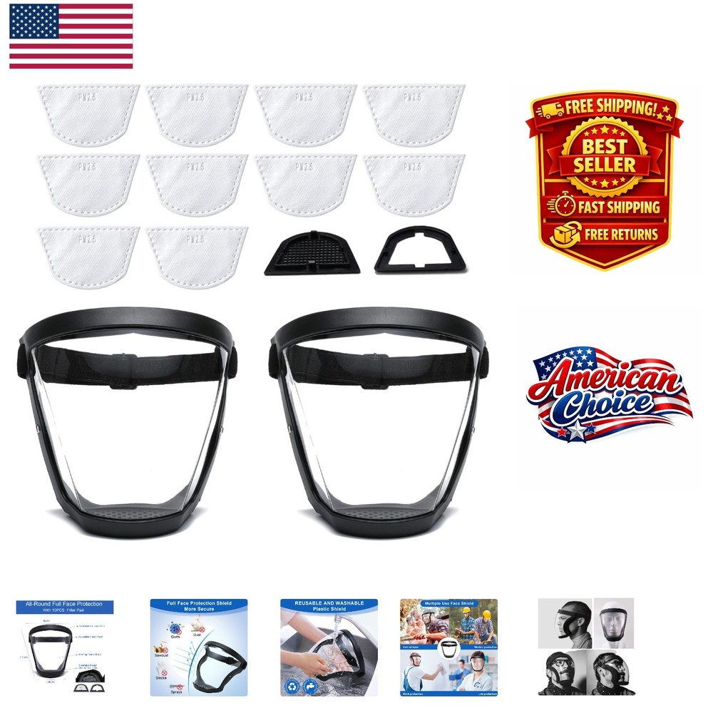 Durable 2 Pack Transparent Face Shield with Ergonomic Design - For Everyday Use