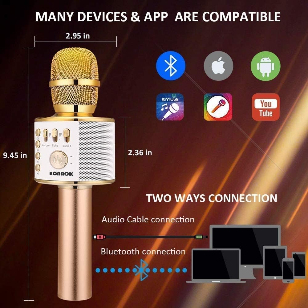 BONAOK Wireless Bluetooth Karaoke Microphone,3-in-1 Portable Handheld Karaoke