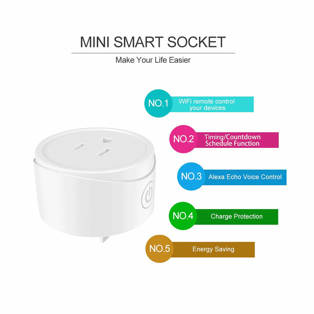 2 PACK Mini Smart 2.4G Wifi Plug Socket Outlet Work Alexa&Google Home Assistant