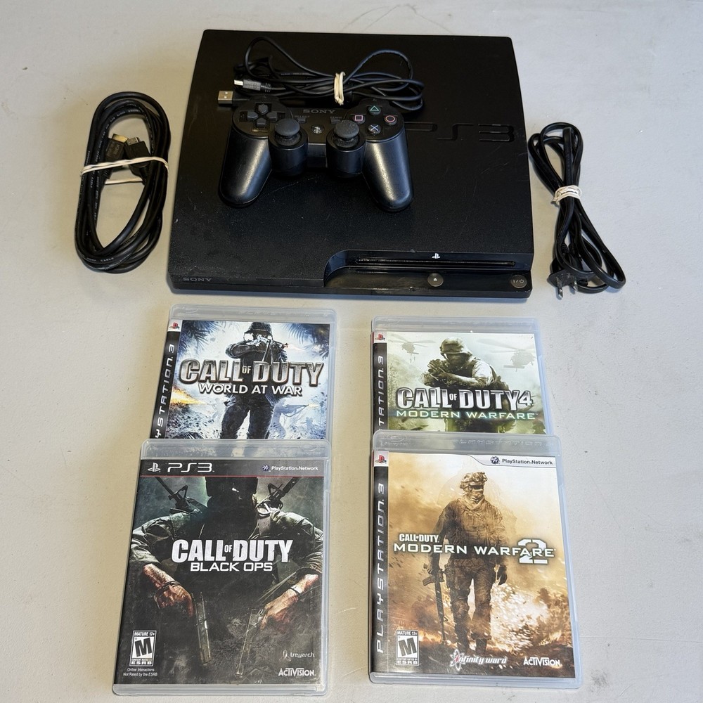 PlayStation 3 PS3 Slim Console With Controller & Cords, 4 Games TESTED