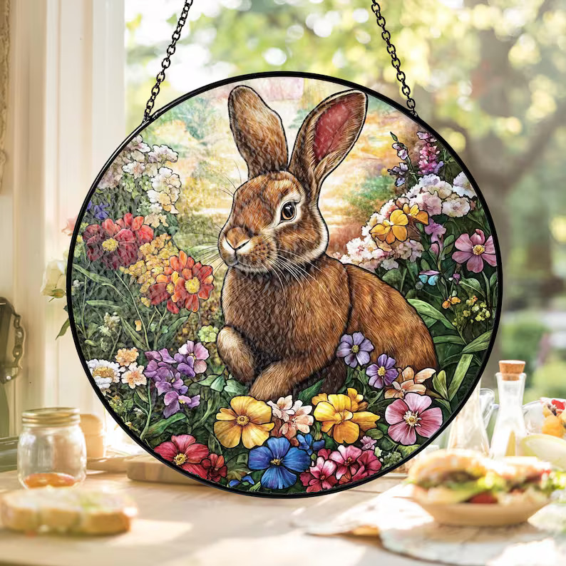 Easter Bunny Suncatcher Glass Window Decor Spring