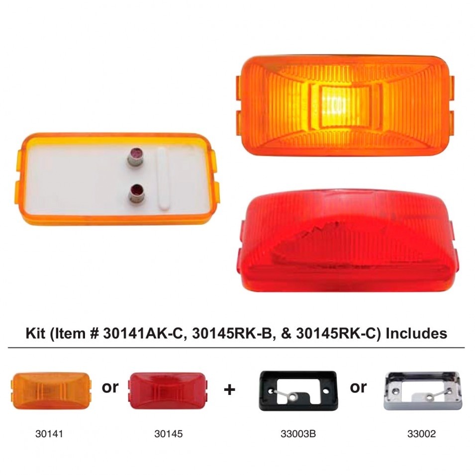 Rectangular Clearance/Marker Light Kit w/ Black Bracket - Red Lens