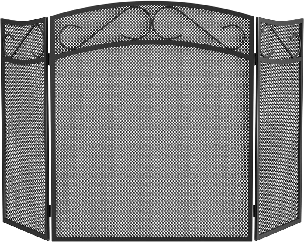 Fireplace Screen for Wood Burning Fireplace Foldable 3 Panel Wrought Iron Firepl
